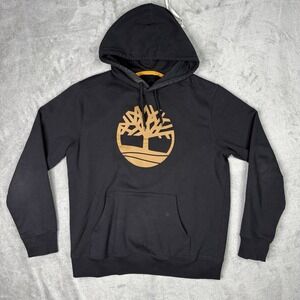 Timberland Black Pullover Hoodie Logo Men's Hooded Pockets